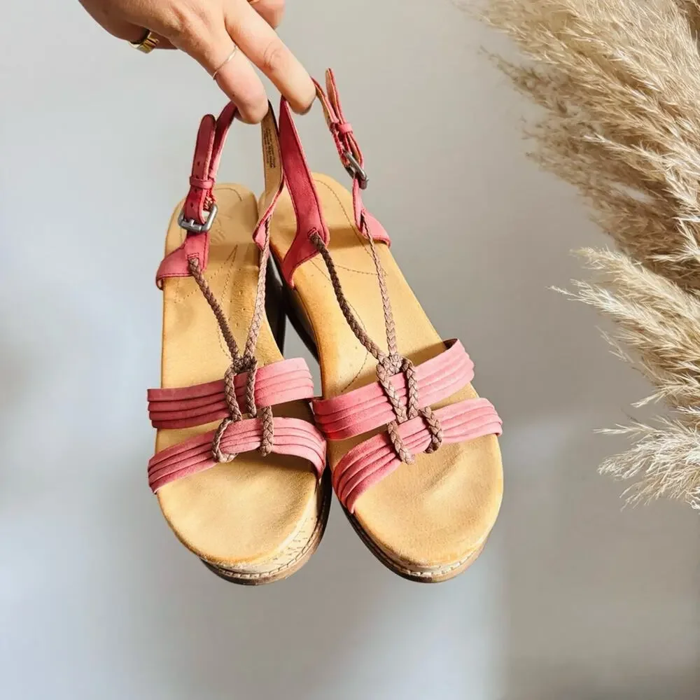 ANTHROPOLOGIE NAYA Pink Salmon Tan Brown Strappy $195 Platform Heel Sandals 10